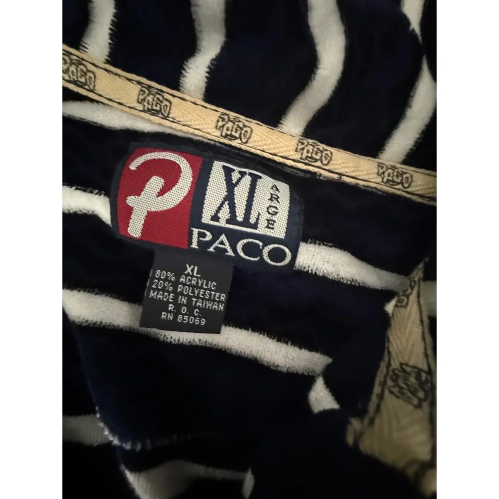 Paco Sport Vintage Quarter Zip Pullover Navy Blue White Striped Fleece XL